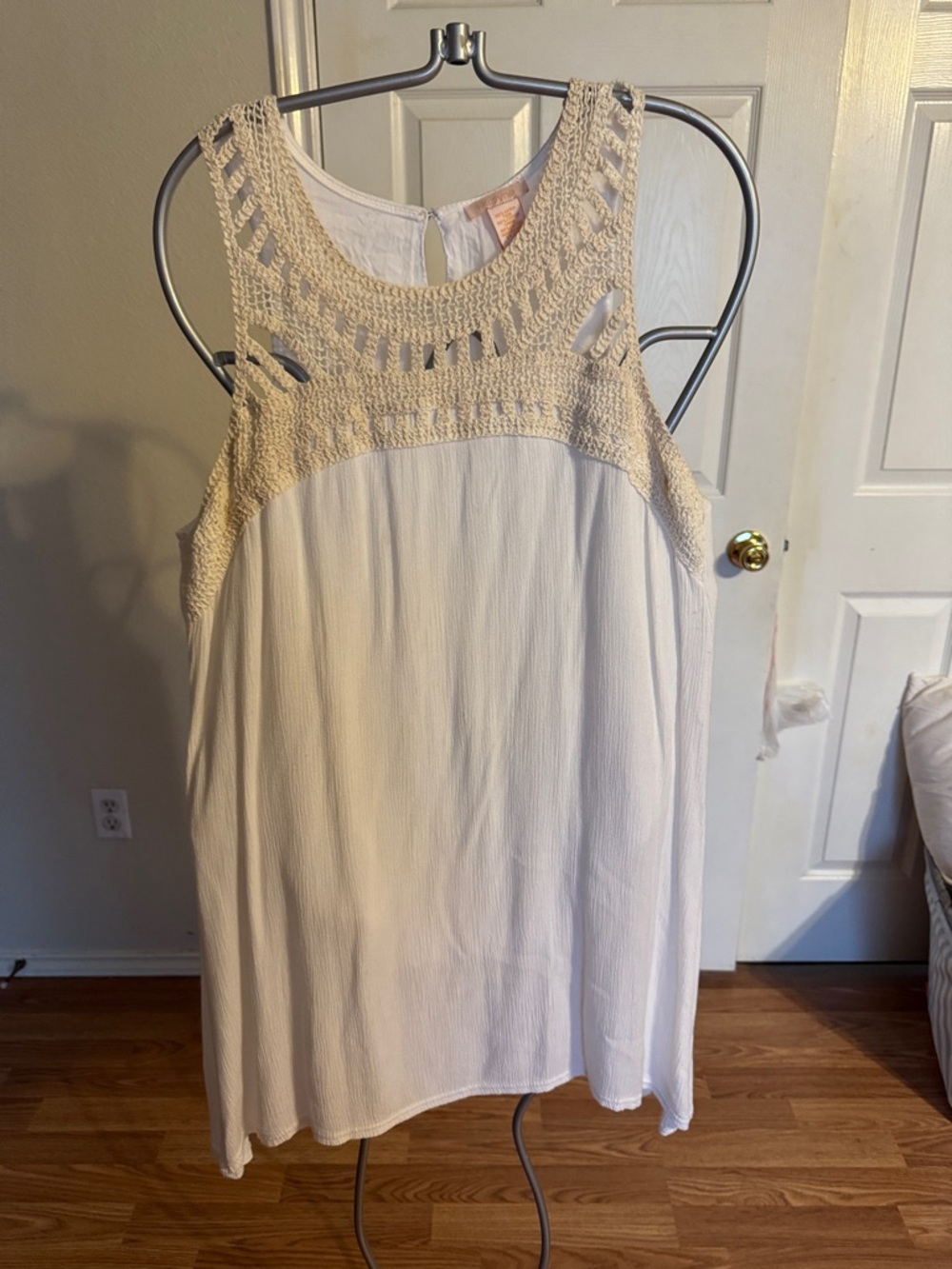 Boho Crochet Yoke Mini Dress - Cream